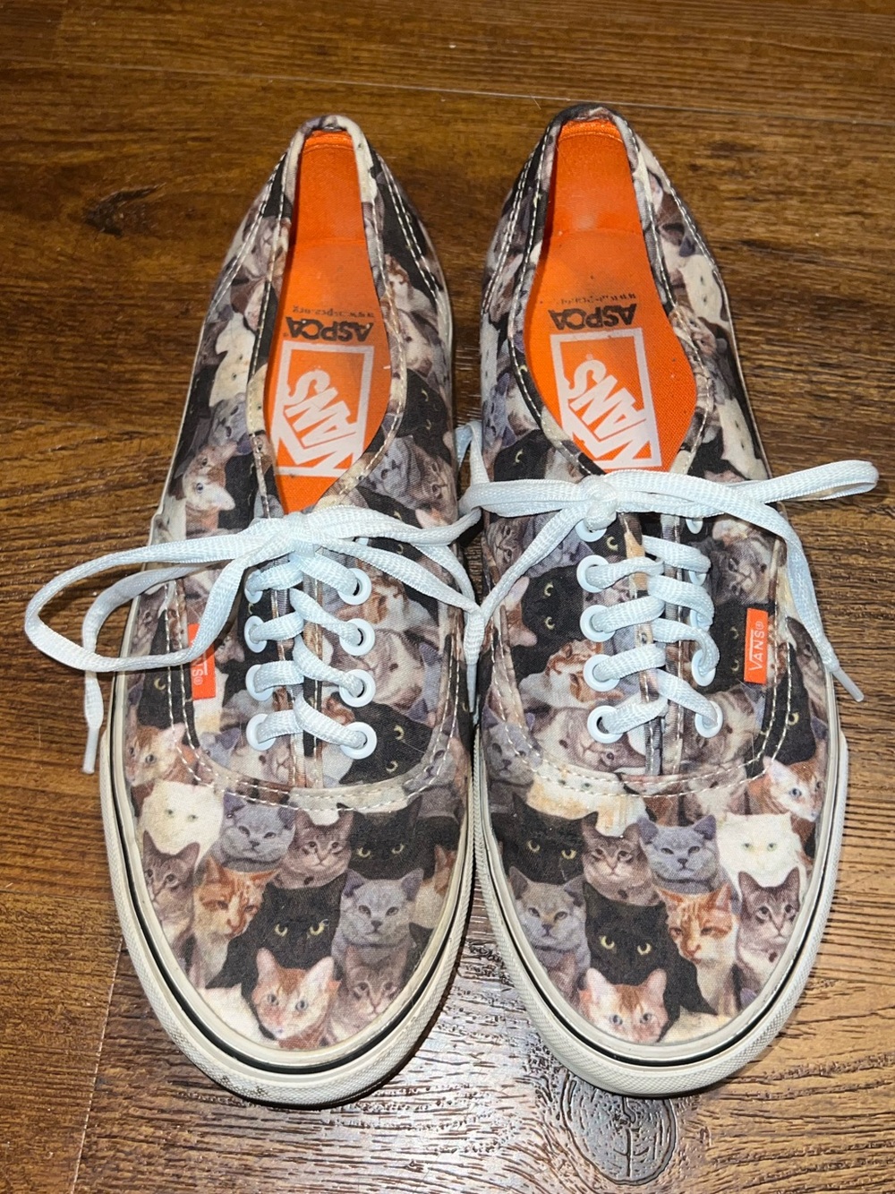 Vans Sneakers Limited Edition Cat Print Canvas Low Top Brown Men 8.5 Women 10